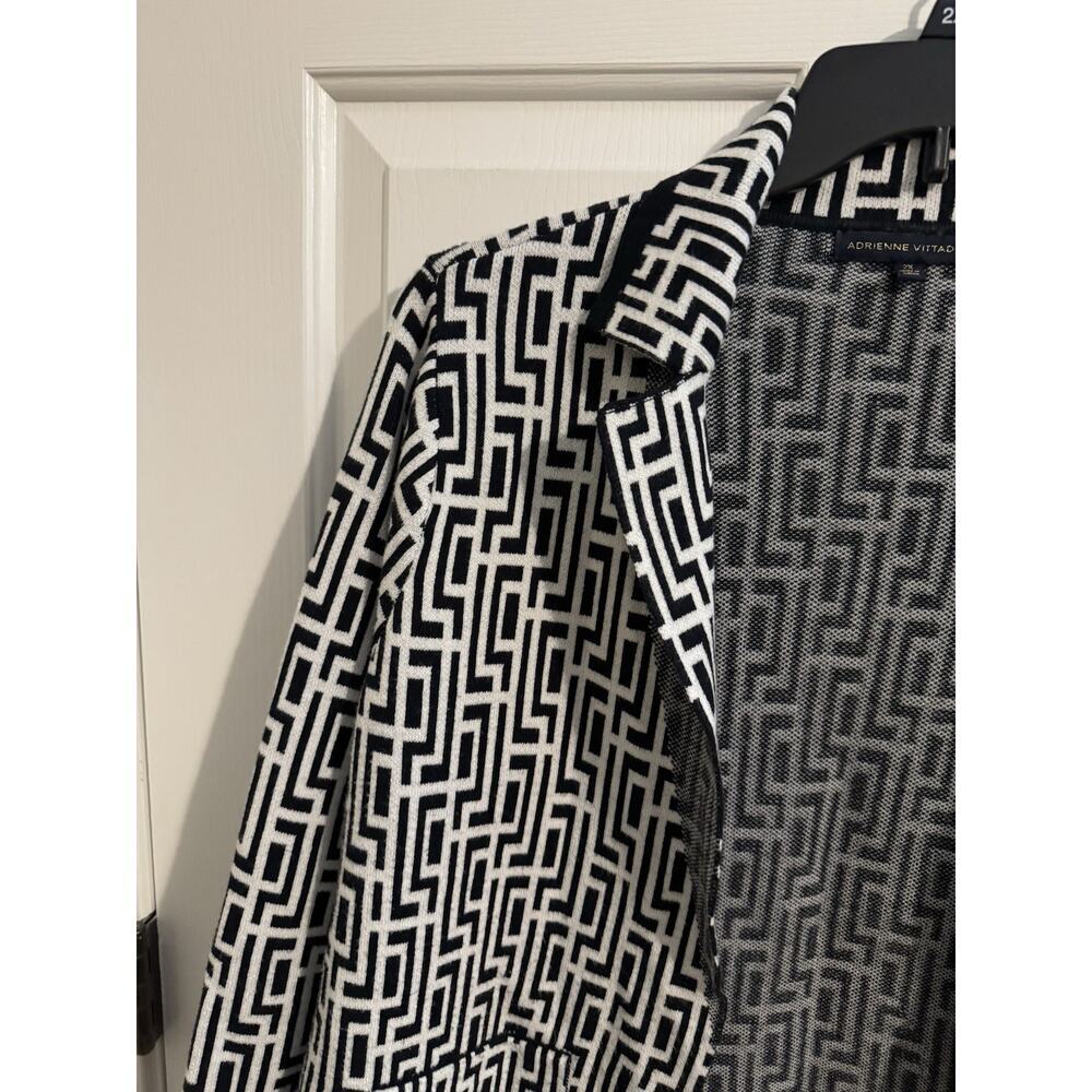 Adrienne Vittadini Stretch Knit Blazer Geometric White Black Plus 2X - Picture 2 of 8
